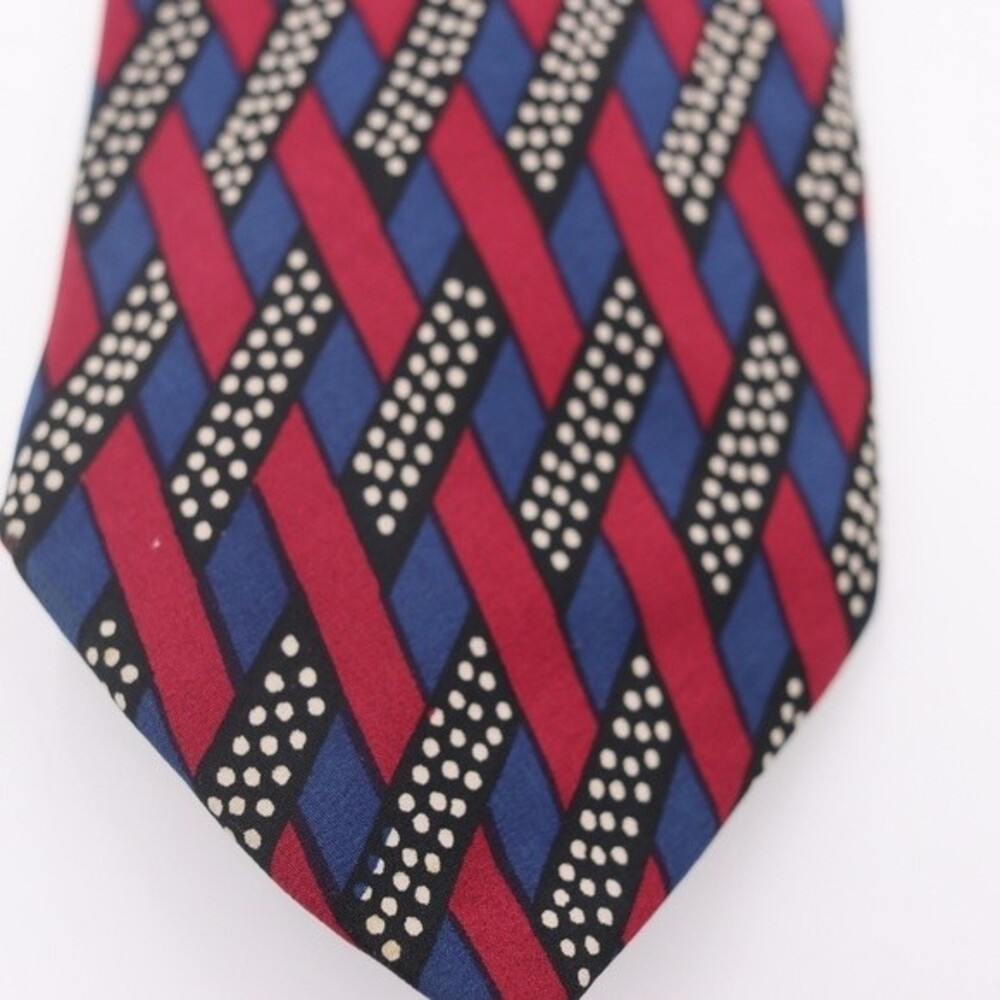 Ted Lapidus Luxury 80s Silk Tie Red Blue Abstract Geometric Vintage Necktie